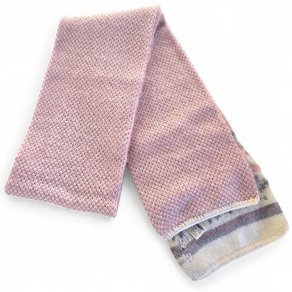 Vintage Hansen Pink and Cream Knit Scarf Floral Border Made In USA